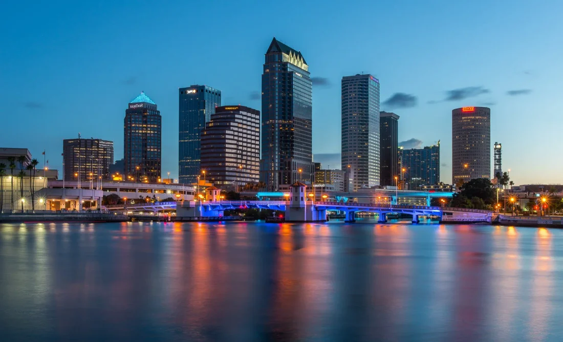 Tampa waterfront skyline at dusk